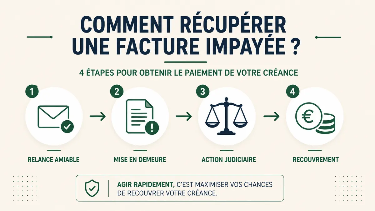 comment-recuperer-facture-impayee Comment récupérer une facture impayée : relance amiable, mise en demeure, action judiciaire et recouvrement.